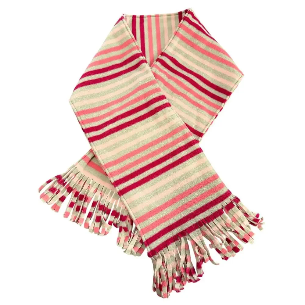 No Bounderies Womens Fleece Scarf OS Pink Cream Stripes Winter Wrap